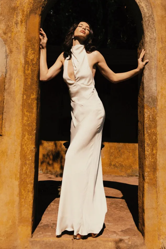 Women Meshki Dresses Belladonna Satin Halter Maxi Dress 8211 Ivory