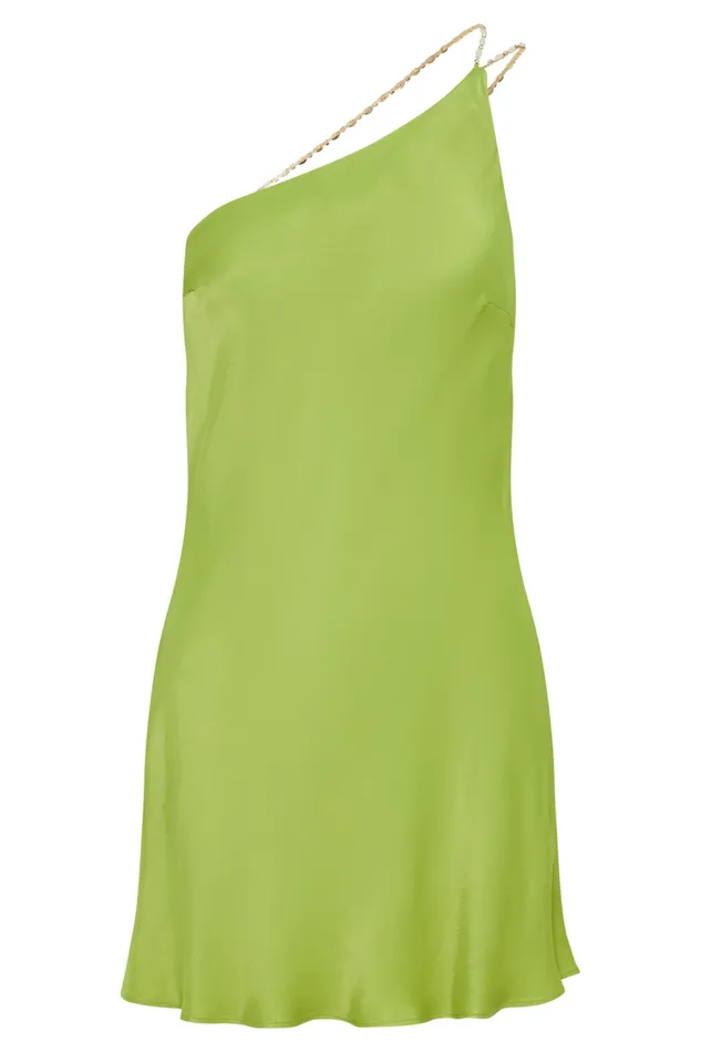 Women Meshki Dresses Berina One Shoulder Mini Dress With Pearl Trim 8211 Parakeet Green