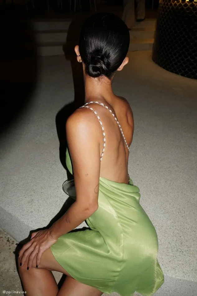 Women Meshki Dresses Berina One Shoulder Mini Dress With Pearl Trim 8211 Parakeet Green