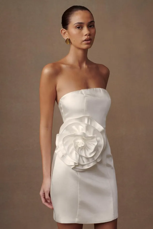 Women Meshki Dresses Bernadette Strapless Rose Mini Dress 8211 White