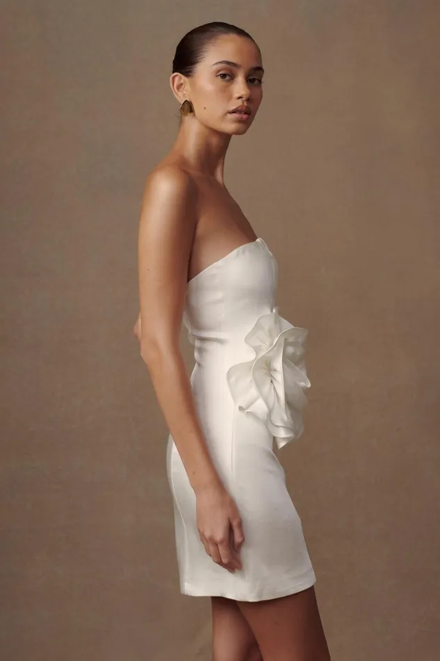 Women Meshki Dresses Bernadette Strapless Rose Mini Dress 8211 White
