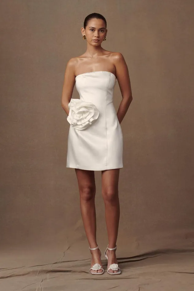 Women Meshki Dresses Bernadette Strapless Rose Mini Dress 8211 White