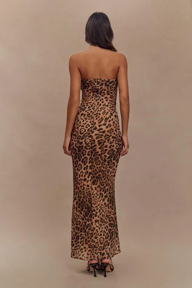 Women Meshki Dresses Breanna Strapless Chiffon Maxi Dress 8211 Leopard Print