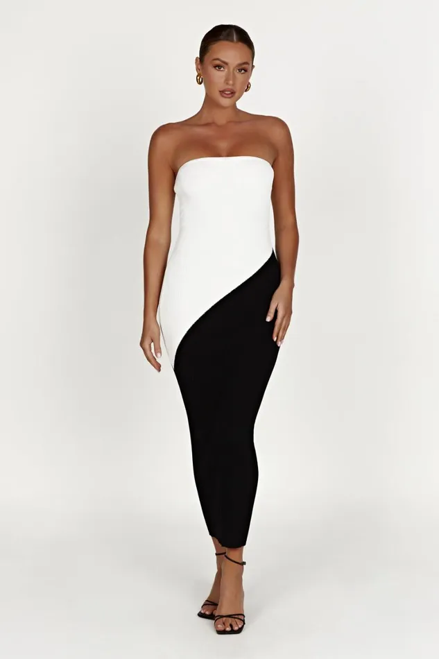 Women Meshki Dresses Bristol Two Tone Knit Maxi Dress 8211 Black