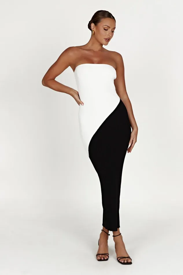 Women Meshki Dresses Bristol Two Tone Knit Maxi Dress 8211 Black