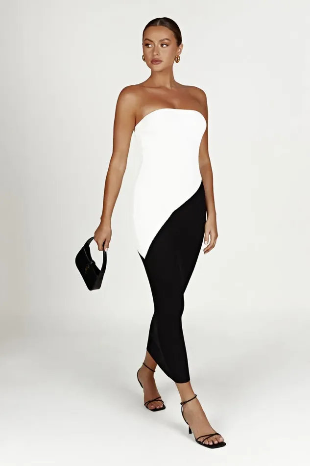 Women Meshki Dresses Bristol Two Tone Knit Maxi Dress 8211 Black