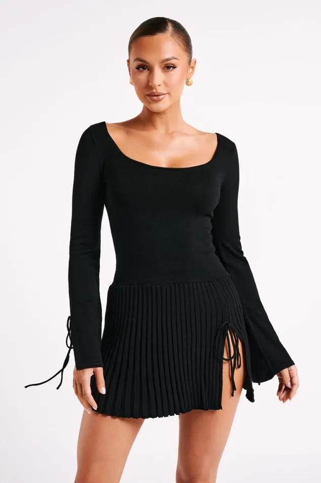 Women Meshki Dresses Britney Long Sleeve Knit Mini Dress 8211 Black