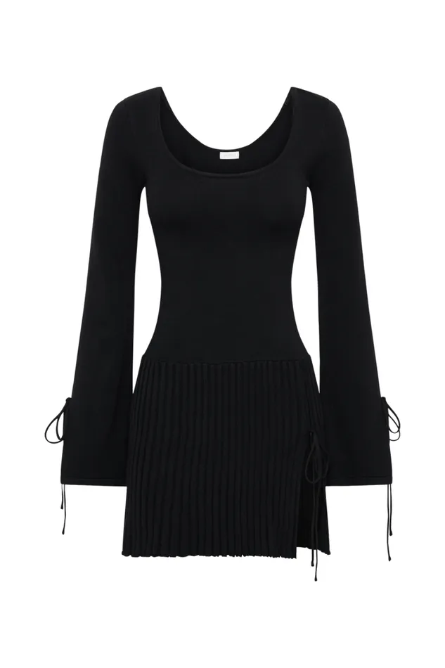Women Meshki Dresses Britney Long Sleeve Knit Mini Dress 8211 Black