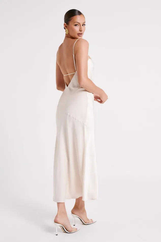 Women Meshki Dresses Brynlee Low Back Satin Maxi Dress 8211 Sand