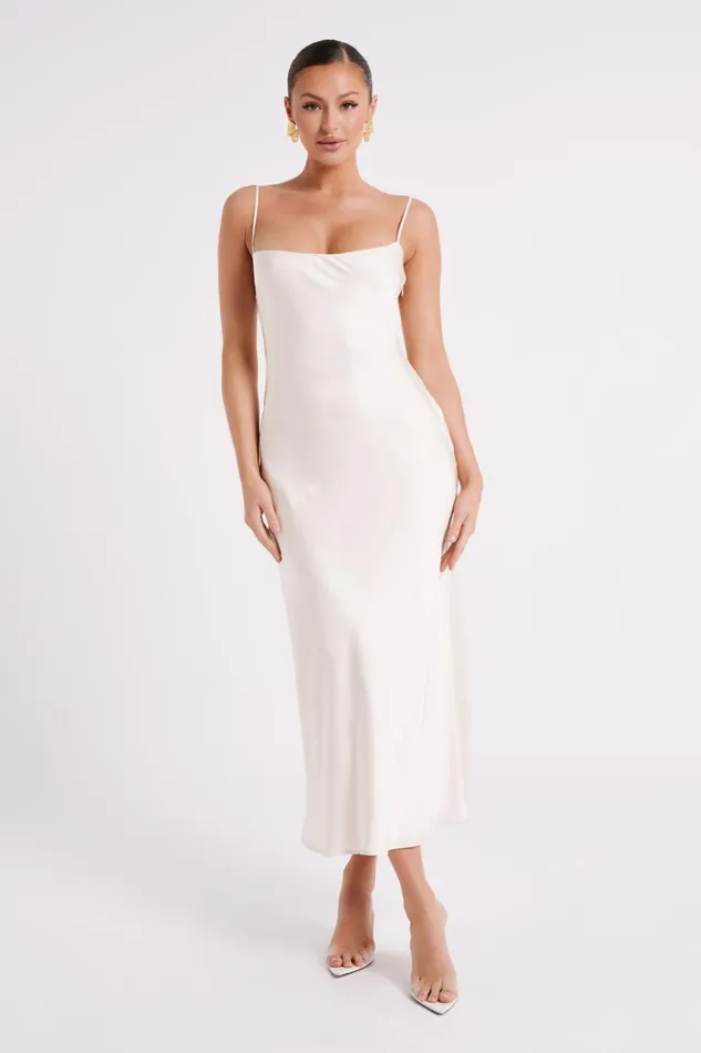 Women Meshki Dresses Brynlee Low Back Satin Maxi Dress 8211 Sand