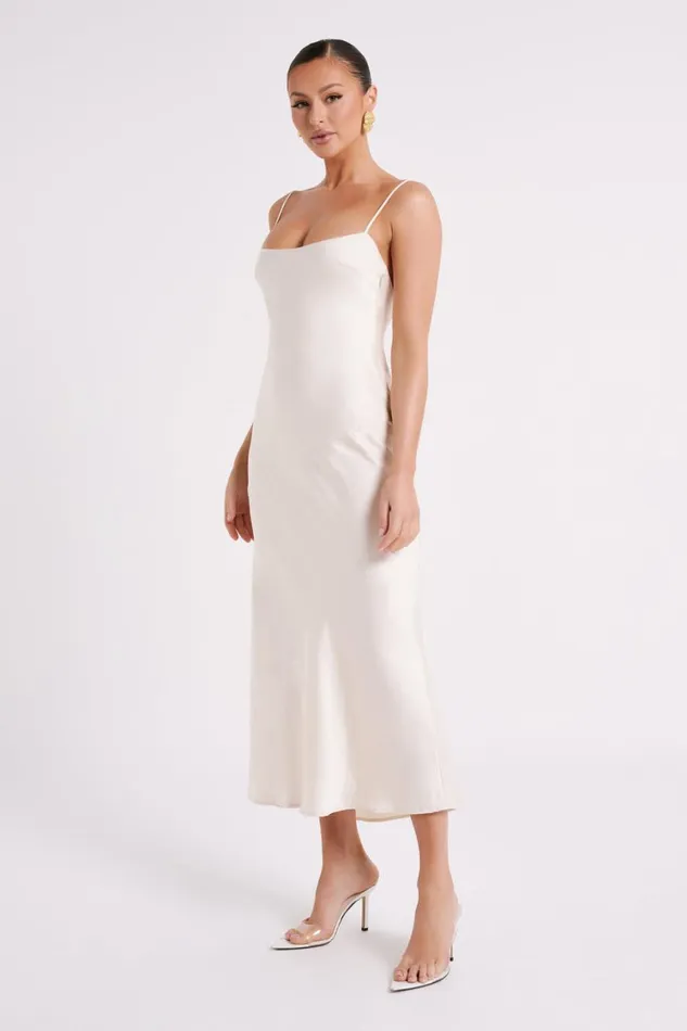 Women Meshki Dresses Brynlee Low Back Satin Maxi Dress 8211 Sand