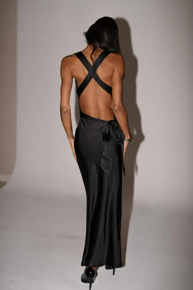 Women Meshki Dresses Caellie Satin Cowl Maxi Dress 8211 Black