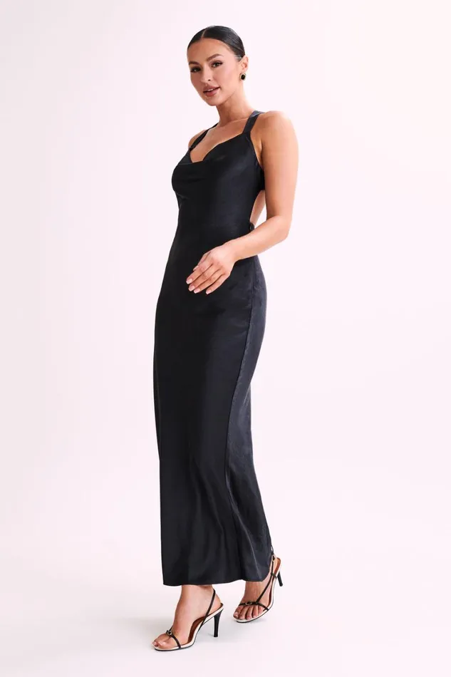 Women Meshki Dresses Caellie Satin Cowl Maxi Dress 8211 Black