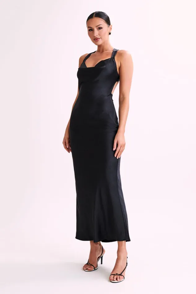 Women Meshki Dresses Caellie Satin Cowl Maxi Dress 8211 Black