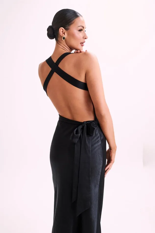 Women Meshki Dresses Caellie Satin Cowl Maxi Dress 8211 Black