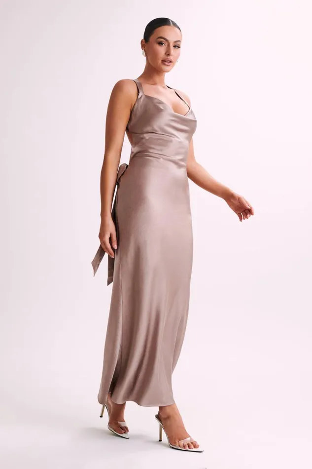 Women Meshki Dresses Caellie Satin Cowl Maxi Dress 8211 Taupe