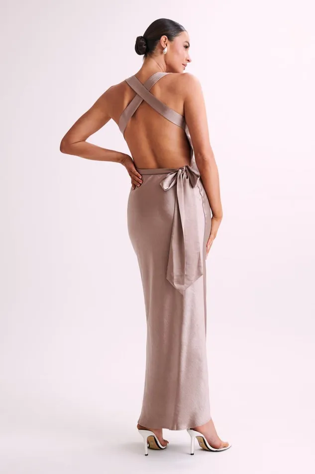 Women Meshki Dresses Caellie Satin Cowl Maxi Dress 8211 Taupe