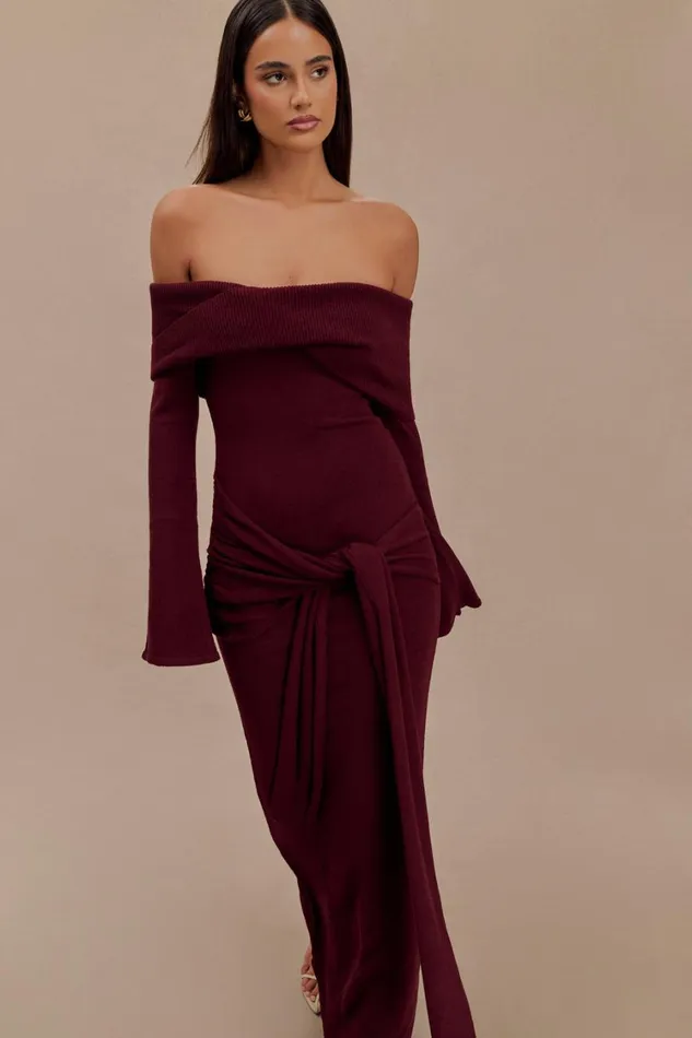 Women Meshki Dresses Cameron Off Shoulder Tie Maxi Dress 8211 Merlot