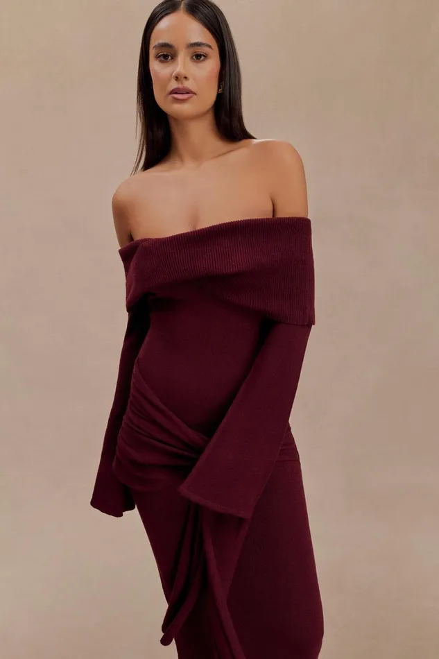 Women Meshki Dresses Cameron Off Shoulder Tie Maxi Dress 8211 Merlot
