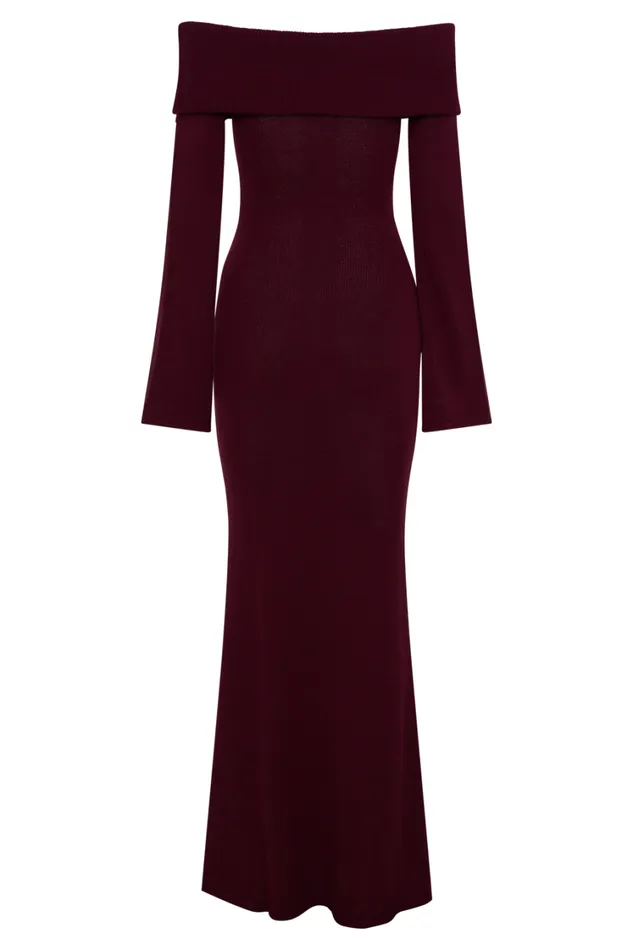 Women Meshki Dresses Cameron Off Shoulder Tie Maxi Dress 8211 Merlot