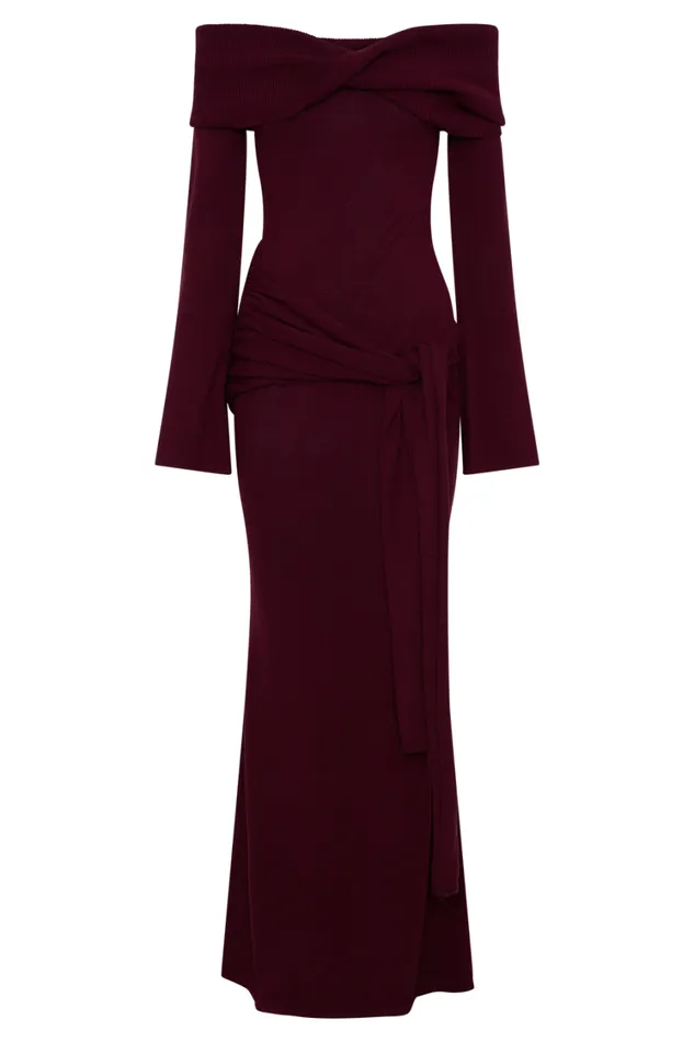 Women Meshki Dresses Cameron Off Shoulder Tie Maxi Dress 8211 Merlot