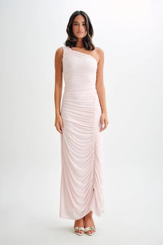 Women Meshki Dresses Capri Gathered Slinky Maxi Dress 8211 Powder Pink