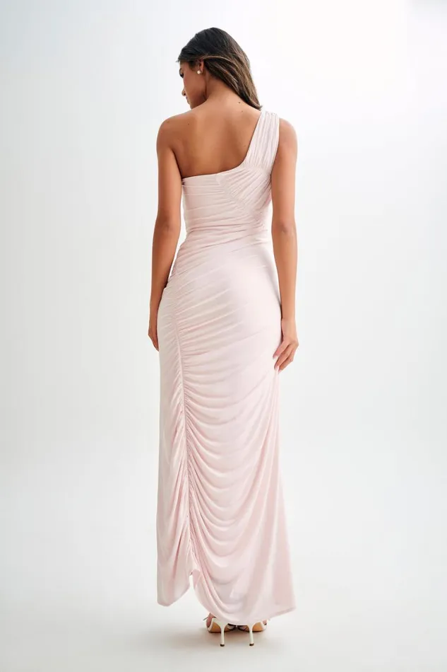 Women Meshki Dresses Capri Gathered Slinky Maxi Dress 8211 Powder Pink