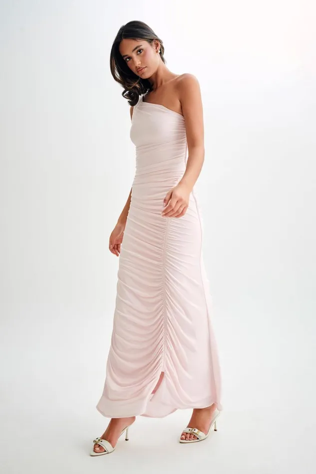 Women Meshki Dresses Capri Gathered Slinky Maxi Dress 8211 Powder Pink