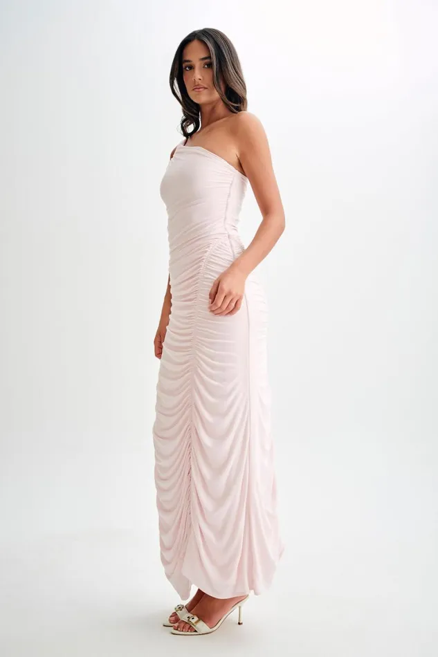 Women Meshki Dresses Capri Gathered Slinky Maxi Dress 8211 Powder Pink