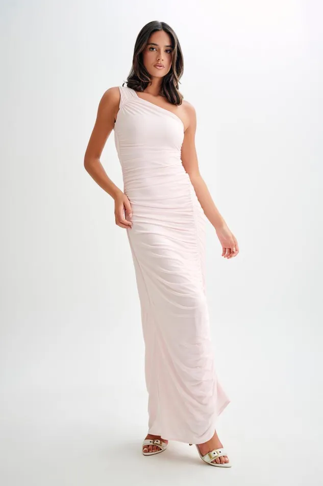Women Meshki Dresses Capri Gathered Slinky Maxi Dress 8211 Powder Pink