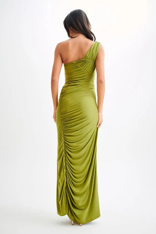Women Meshki Dresses Capri Gathered Slinky Maxi Dress 8211 Vintage Olive