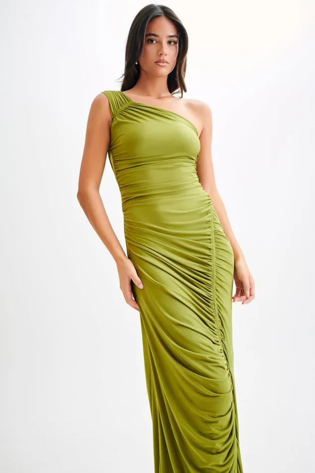 Women Meshki Dresses Capri Gathered Slinky Maxi Dress 8211 Vintage Olive