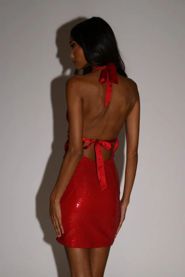 Women Meshki Dresses Carleigh Sequin Halter Mini Dress 8211 Red