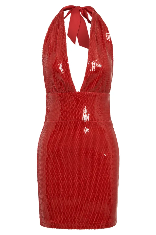 Women Meshki Dresses Carleigh Sequin Halter Mini Dress 8211 Red