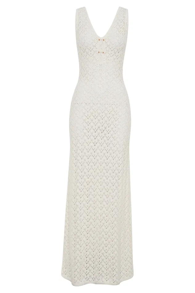 Women Meshki Dresses Carter Crochet Sleeveless Maxi Dress 8211 White