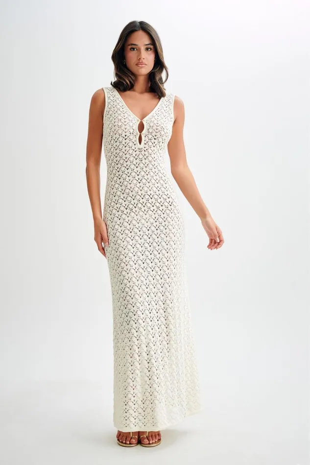 Women Meshki Dresses Carter Crochet Sleeveless Maxi Dress 8211 White