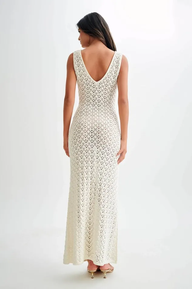 Women Meshki Dresses Carter Crochet Sleeveless Maxi Dress 8211 White