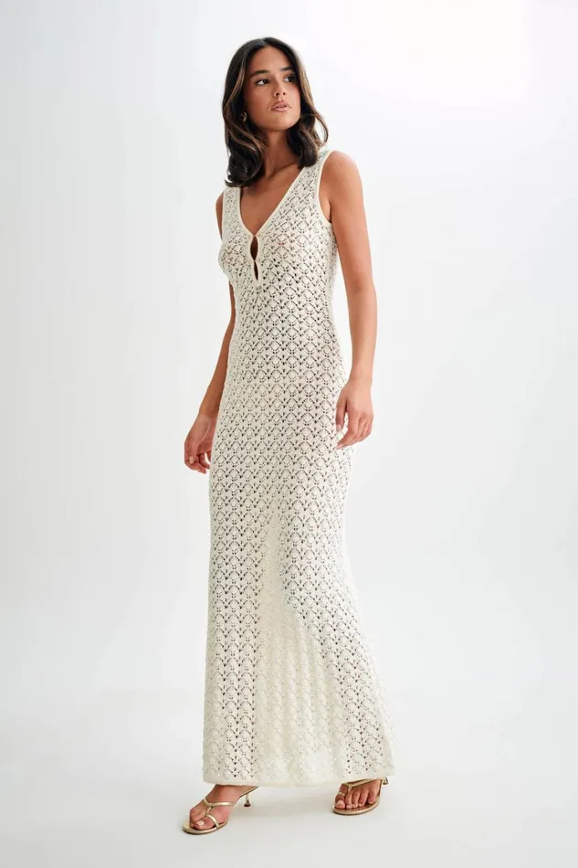 Women Meshki Dresses Carter Crochet Sleeveless Maxi Dress 8211 White