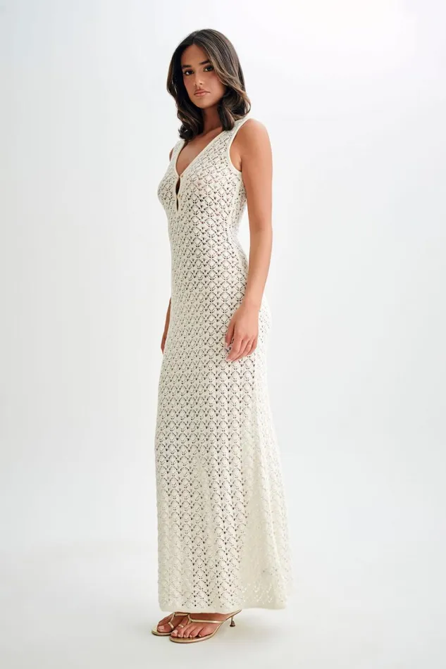 Women Meshki Dresses Carter Crochet Sleeveless Maxi Dress 8211 White