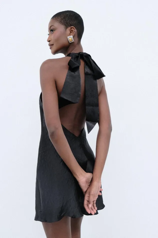 Women Meshki Dresses Cartia Bow Halter Micro Mini Dress 8211 Black