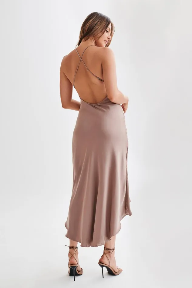 Women Meshki Dresses Casey Satin Midi Dress 8211 Mocha