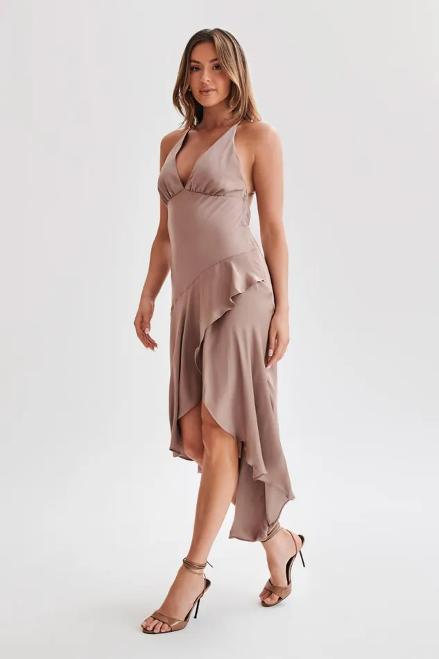 Women Meshki Dresses Casey Satin Midi Dress 8211 Mocha
