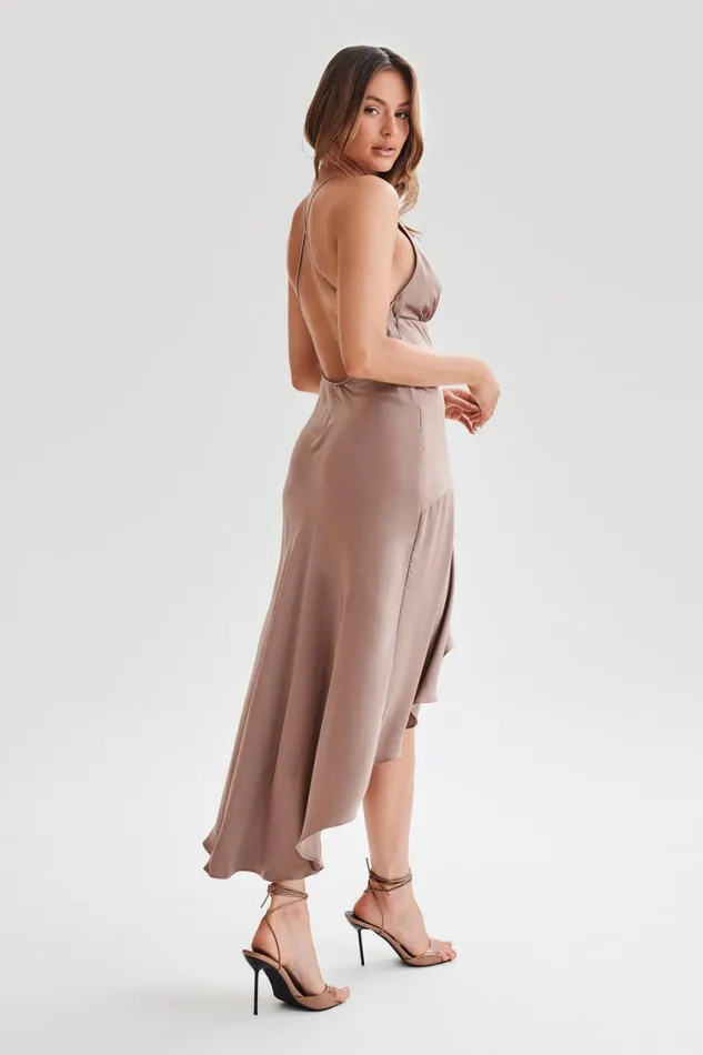 Women Meshki Dresses Casey Satin Midi Dress 8211 Mocha