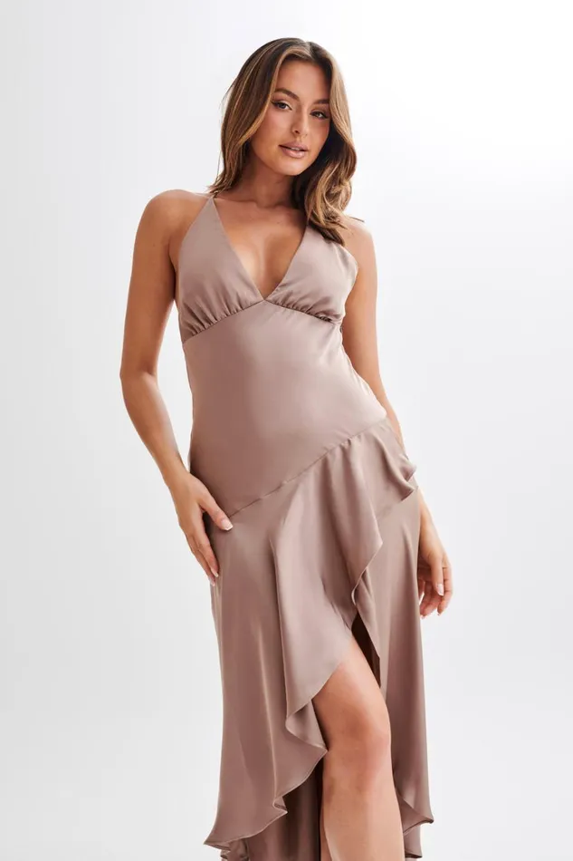 Women Meshki Dresses Casey Satin Midi Dress 8211 Mocha
