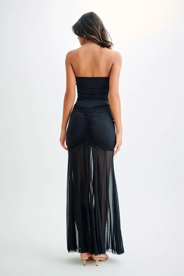 Women Meshki Dresses Caspian Slinky And Mesh Off Shoulder Maxi Dress 8211 Black