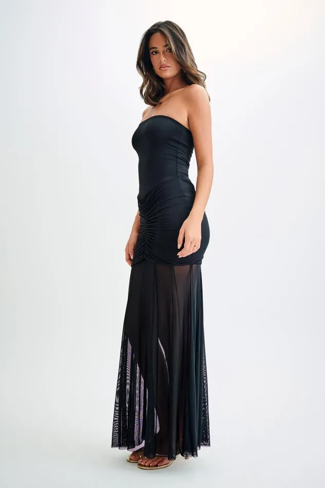 Women Meshki Dresses Caspian Slinky And Mesh Off Shoulder Maxi Dress 8211 Black