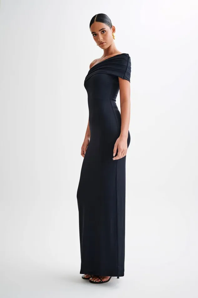 Women Meshki Dresses Cassandra Off Shoulder Slinky Maxi Dress 8211 Black