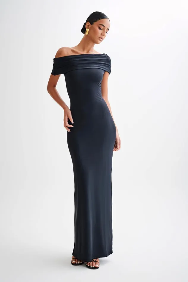 Women Meshki Dresses Cassandra Off Shoulder Slinky Maxi Dress 8211 Black