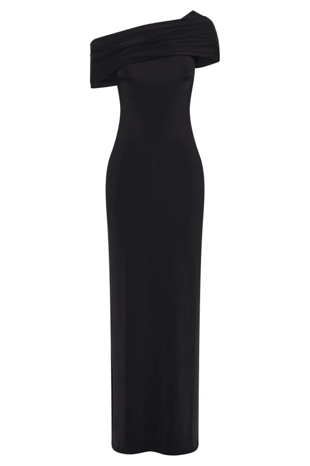 Women Meshki Dresses Cassandra Off Shoulder Slinky Maxi Dress 8211 Black