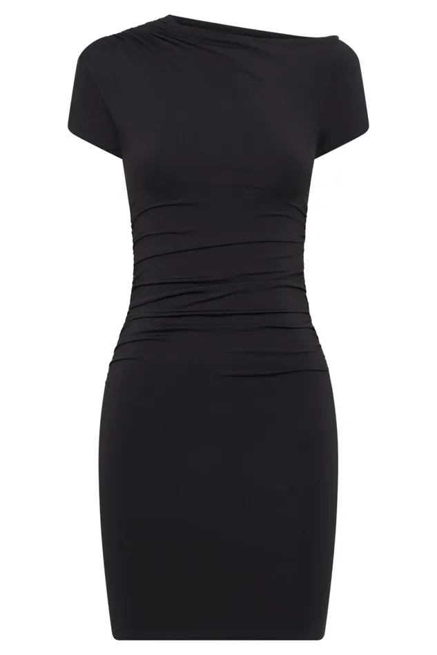Women Meshki Dresses Cersei Ruched Cap Sleeve Mini Dress 8211 Black